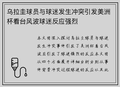 乌拉圭球员与球迷发生冲突引发美洲杯看台风波球迷反应强烈 乌拉圭球员与球迷发生冲突引发美洲杯看台风波球迷反应强烈